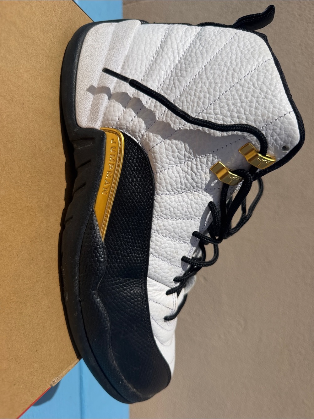 Nike Air Jordan Retro 12 Men’s Basketball Shoes - White/Black/Gold - Picture 2 of 12